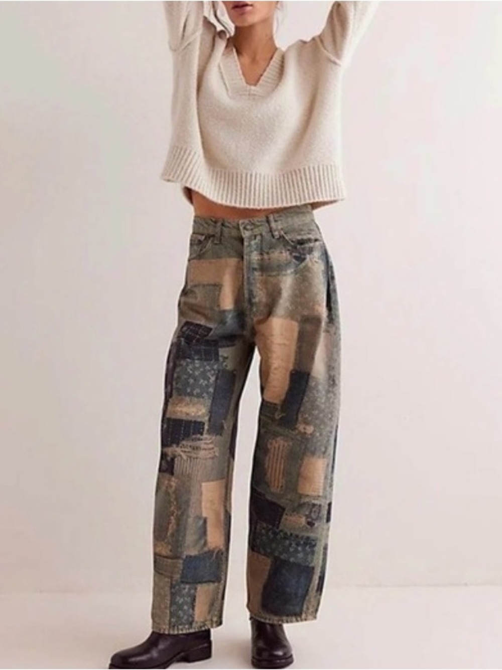 FREE PEOPLE We The Free Illusions Printed Barrel Jeans